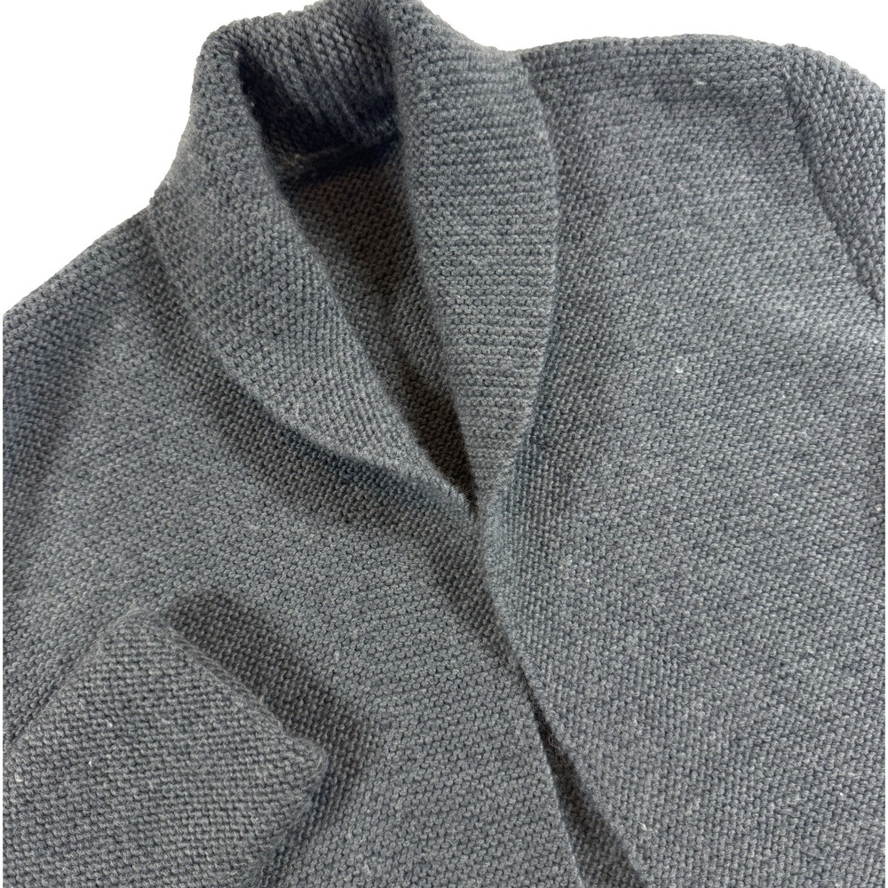 Hand Knit Wool Open Cardigan Sweater‎ Womens M/L Gray Shawl Collar Tie Waist